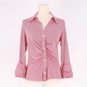 FINLEY Pink & White Tristana Knit Ruched Sleeves Button-front Blouse Top Size S